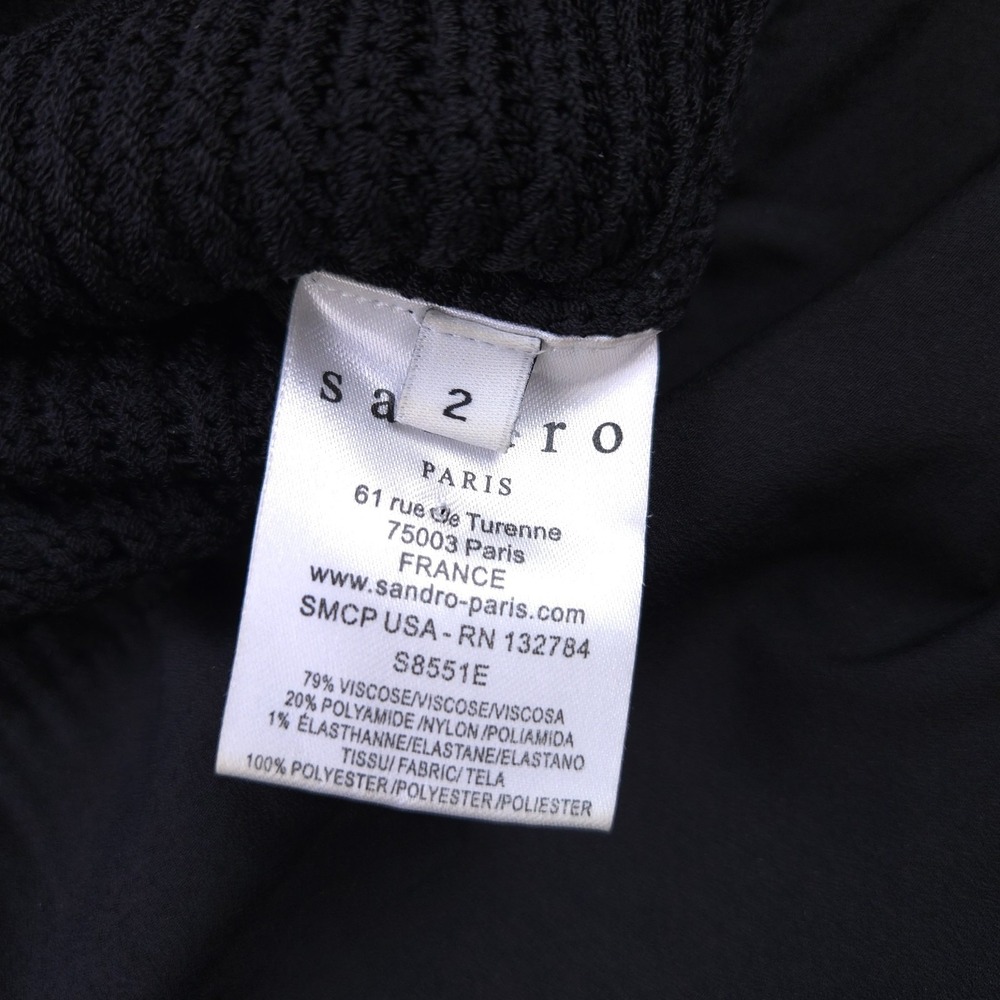 Sandro Paris Sweater Womens 2 Knit Layered Look Knit Scoop Neck Black Pullover - Picture 7 of 11